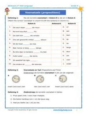 cover image of Grade 5 Afrikaans: Voorsetsels